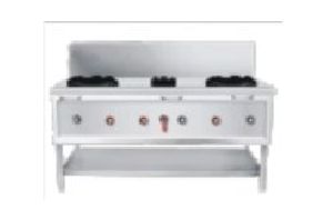 Chinese Cooking Range Three Burner (With Water Spray & Drain) With One Under Shelf