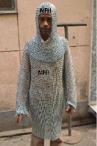 Butted chain mail shirt with hood