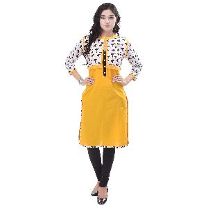 Crazora Yellow Cotton Kurtis