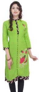 Green Embroidered Cotton Kurtis